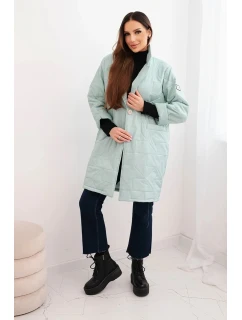 Dámská bunda Plus Size prošívaná s ozdobnými knoflíky a límcem jasno mentolová