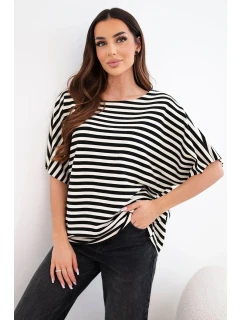 Dámská bavlněná pruhovaná halenka s krátkým rukávem námořnická