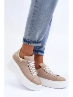 Dámské kožené sportovní boty na platformě Bežové Lemar model 21633508 - Boto Dámské kožené sportovní boty na platformě Bežové Lemar model 21633508 - Boto