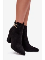 Eko Zamszové Kotníkové Boty Na Podpatku S Ozdobou Černé Lymall Eko Zamszové Kotníkové Boty Na Podpatku S Ozdobou Černé Lymall