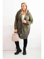 Dámská prošívaná mikina Plus Size s kapucí a velkými kapsami khaki Dámská prošívaná mikina Plus Size s kapucí a velkými kapsami khaki