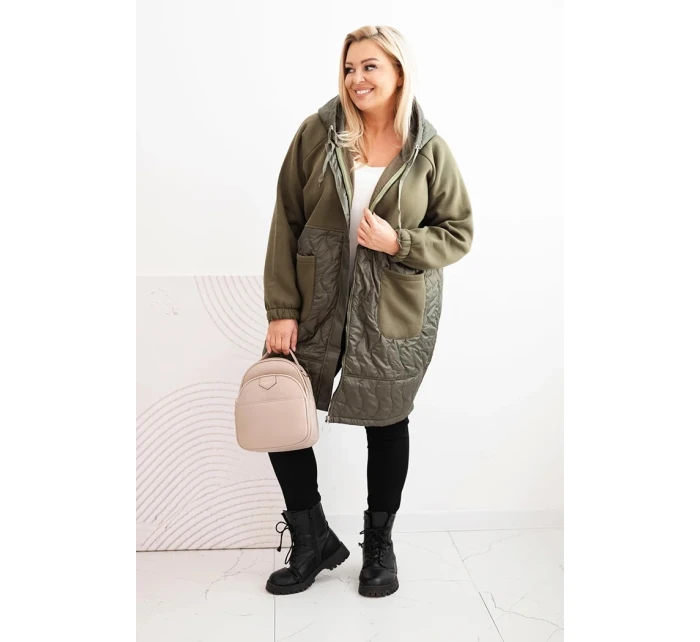 Dámská prošívaná mikina Plus Size s kapucí a velkými kapsami khaki Dámská prošívaná mikina Plus Size s kapucí a velkými kapsami khaki