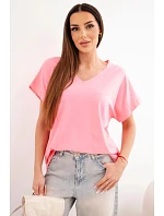 Dámská bavlněná halenka s výstřihem do V a s krátkým rukávem světle růžová