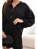 Dámská viskózová souprava: košile s knoflíky a volné šortky černý