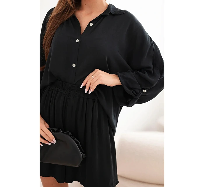 Dámská viskózová souprava: košile s knoflíky a volné šortky černý