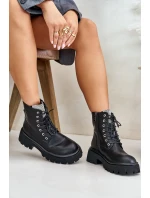 Zateplené Kožené Botky Pracovníky Pro Ženy S Krystaly GOE OO2N4125 Černé Zateplené Kožené Botky Pracovníky Pro Ženy S Krystaly GOE OO2N4125 Černé