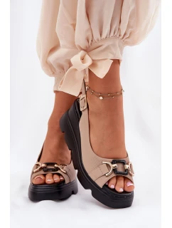 Dámské Kožené Sandály Na Klínku A Platformě S Dekorací Artiker 56C2209 Béžové