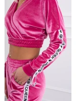 Velurová souprava s nápisem Queen fuchsia