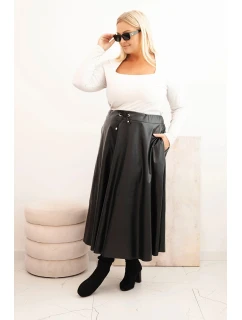Dámská sukně Plus Size z ekologické kůže s gumou a šňůrkou v pase černá