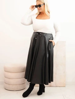 Dámská sukně Plus Size z ekologické kůže s gumou a šňůrkou v pase černá