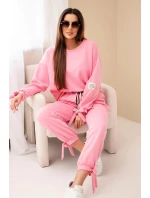 Dámský komplet z viskózy s mašlemi máslový světle růžový