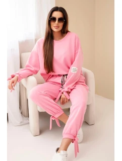 Dámský komplet z viskózy s mašlemi máslový světle růžový