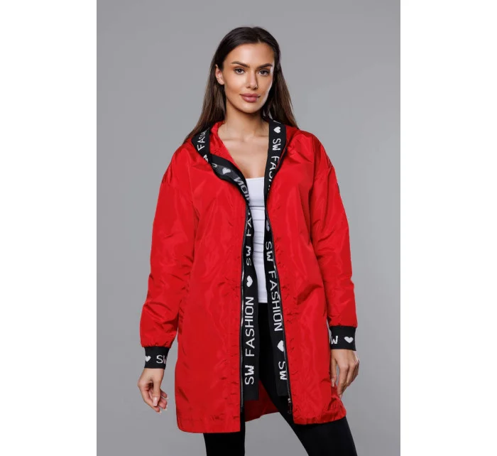 Tenká červená dámská bunda s ozdobnou lemovkou model 18038040 - S'WEST Tenká červená dámská bunda s ozdobnou lemovkou model 18038040 - S'WEST