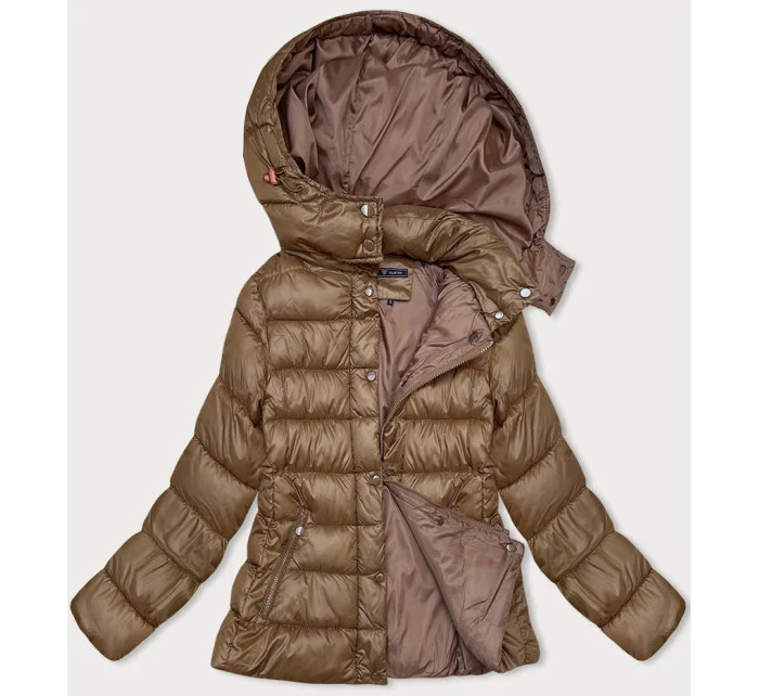 Hnědá prošívaná dámská zimní bunda s kapucí model 21245959 - W COLLECTION