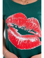 Halenka s potiskem rtů zelená