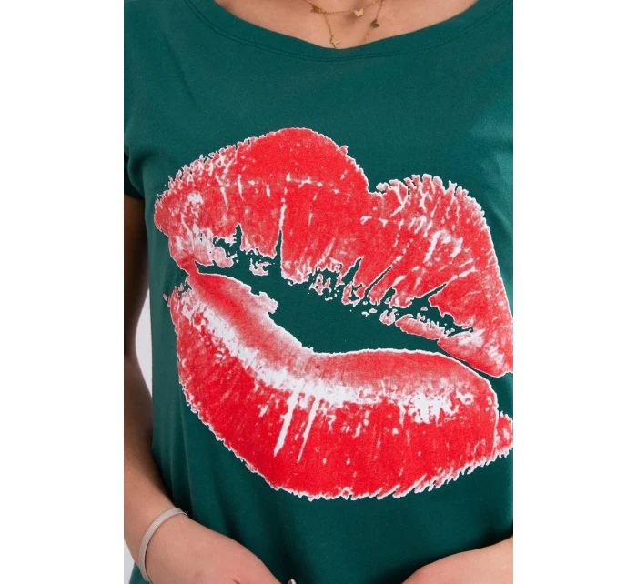 Halenka s potiskem rtů zelená