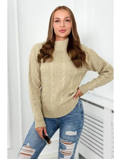 Svetr model 18966168 přes hlavu světle béžová - K-Fashion Svetr model 18966168 přes hlavu světle béžová - K-Fashion