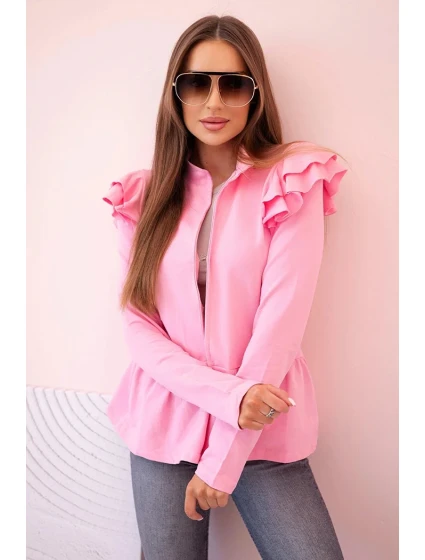 Dámský přehoz s volánky a stojáčkem světle růžová