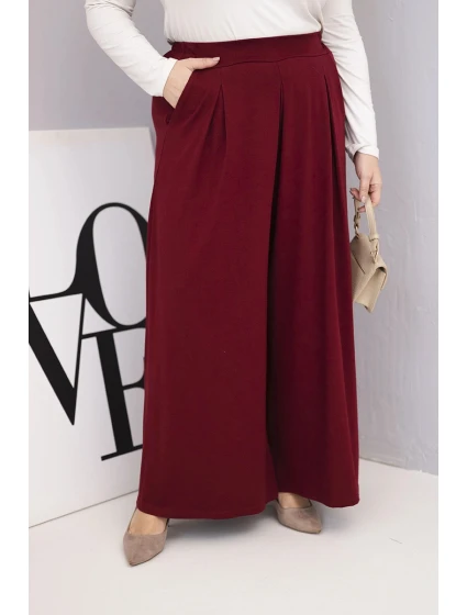 Dámské bavlněné kalhoty Plus Size s širokými nohavicemi a volným střihem bordové Dámské bavlněné kalhoty Plus Size s širokými nohavicemi a volným střihem bordové