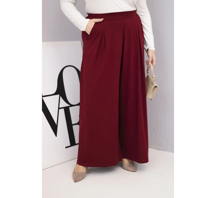 Dámské bavlněné kalhoty Plus Size s širokými nohavicemi a volným střihem bordové Dámské bavlněné kalhoty Plus Size s širokými nohavicemi a volným střihem bordové