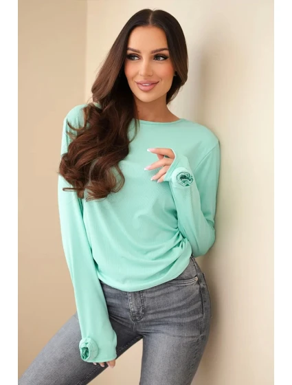 Dámská pruhovaná blůza s nařasením na boku mátová Dámská pruhovaná blůza s nařasením na boku mátová