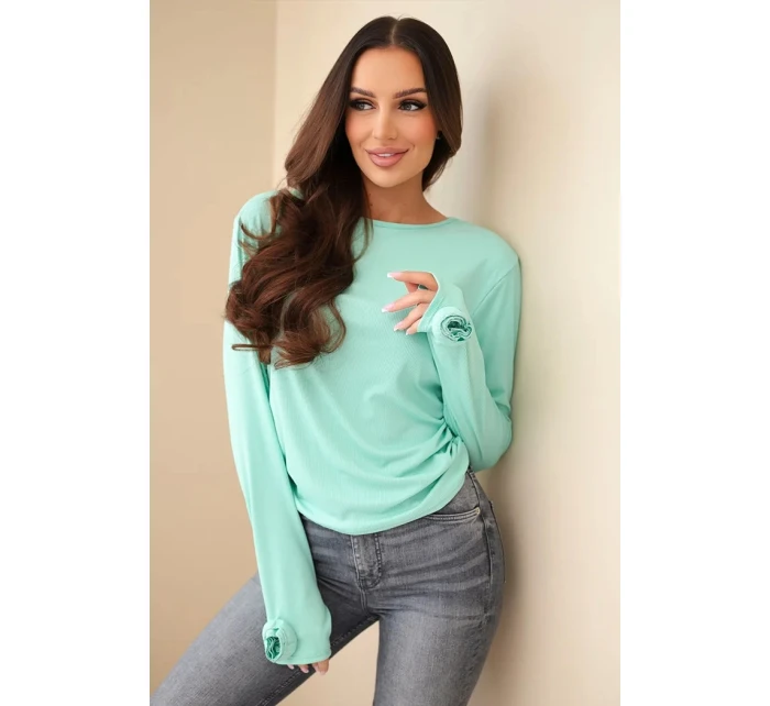 Dámská pruhovaná blůza s nařasením na boku mátová Dámská pruhovaná blůza s nařasením na boku mátová