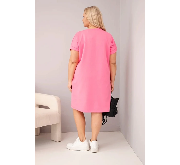 Dámské šaty Plus Size s krátkým rukávem a kapsami růžová