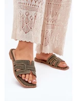 Zdobené Pantofle Na Plochém Podpatku Zelené model 21699501 - Boto