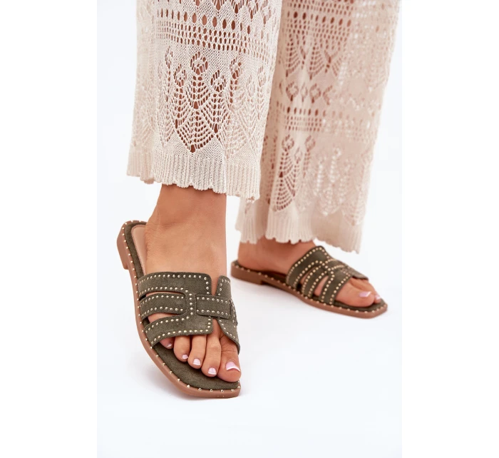 Zdobené Pantofle Na Plochém Podpatku Zelené model 21699501 - Boto