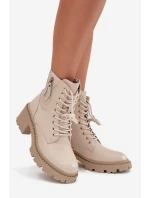 Kožené dámské kotníkové boty na klínu vyhřívané model 21707982 béžové - VINCEZA