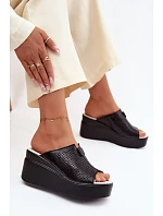 Dámské sandály z přírodní kůže na platformě Vinceza 95392 Černé