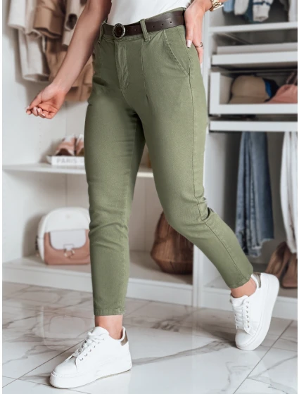 Dámské kalhoty slim fit s páskem TAIRONIK khaki FashionStreet UY2547