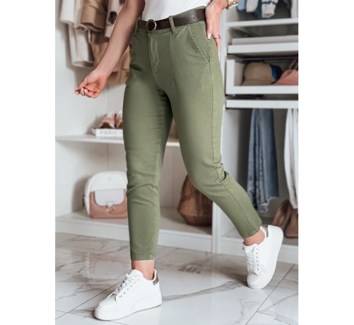 Dámské kalhoty slim fit s páskem TAIRONIK khaki FashionStreet UY2547