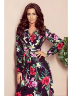 Dámské maxi šaty s výstřihem a se vzorem květů model 20914037 - numoco