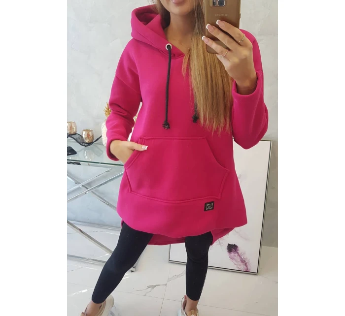 Zateplená mikina s dlouhými zády a kapucí fuchsiová