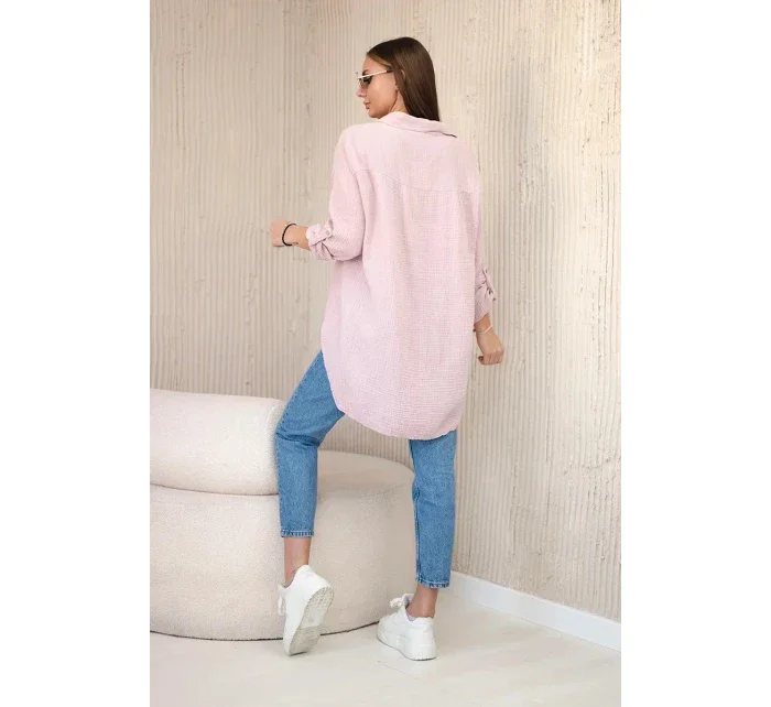 Bavlněná mušelínová košile oversize tmavě pudrově růžová