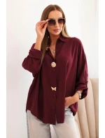 Dámské tričko s viskózou a ozdobnými knoflíky a límečkem bordové