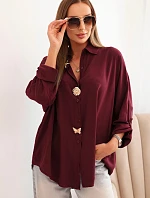 Dámská košile s viskózou a ozdobnými knoflíky a límečkem bordó