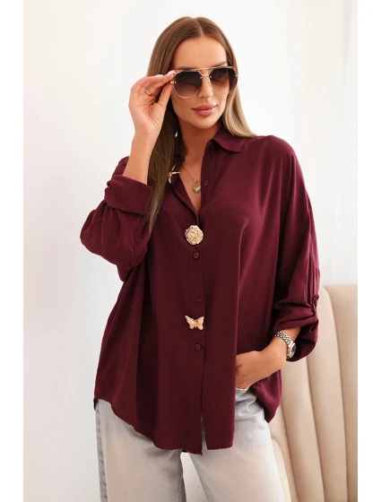 Dámské tričko s viskózou a ozdobnými knoflíky a límečkem bordové