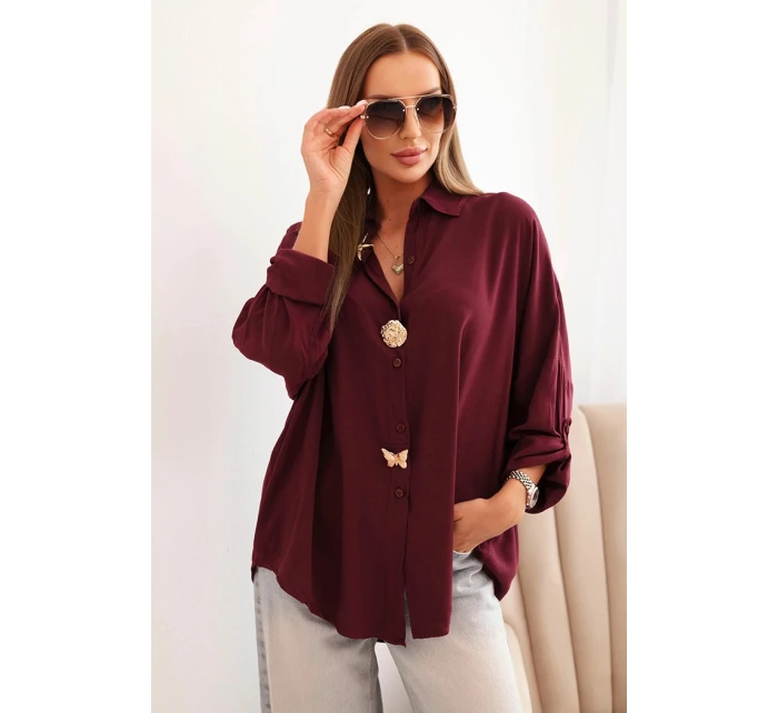Dámské tričko s viskózou a ozdobnými knoflíky a límečkem bordové