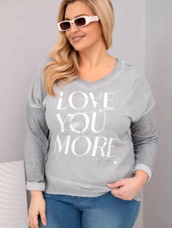 Dámská blůza Plus Size s potiskem Love You More šedá