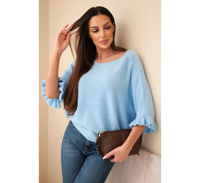 Dámský svetr typu model 21949278 s kulatým výstřihem modrý - K-Fashion