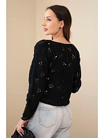 Dámský ažurový svetr s květinovým vzorem černý