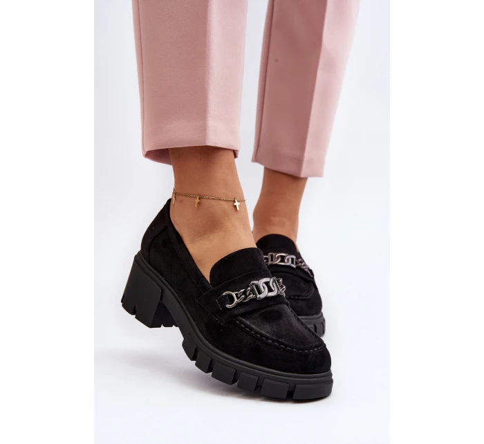 Mokasíny na masivním podpatku černé model 21648089 - VINCEZA