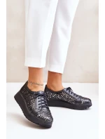 Zazoo 2973 Kožené Polobotky Na Platformě S Děrováním Černé