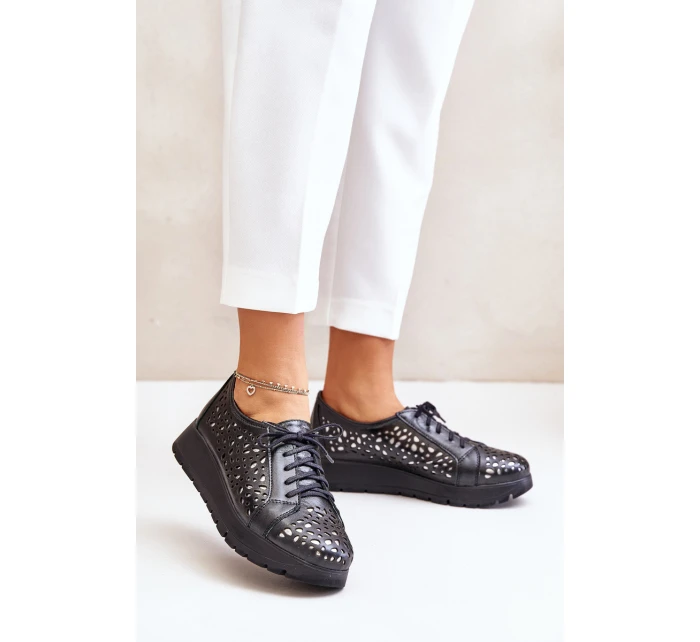 Zazoo 2973 Kožené Polobotky Na Platformě S Děrováním Černé