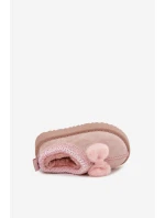 Dětské sněhule s výšivkou a mašličkou Daven – růžové Dětské sněhule s výšivkou a mašličkou Daven – růžové