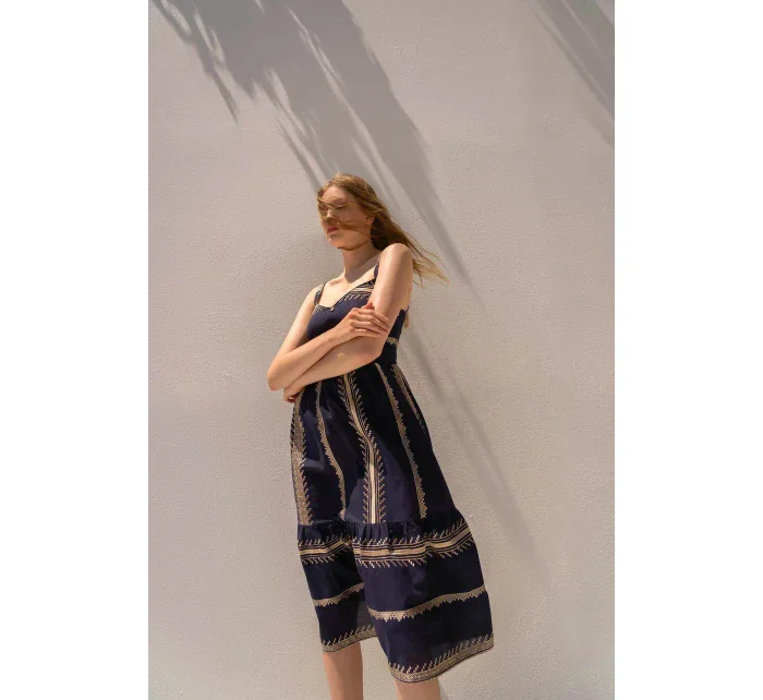 Dámské šaty 16501 Tmavě modrá s béžovou vzor - Vamp