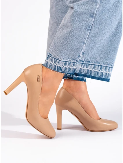 Zajímavé dámské lodičky hnědé na širokém podpatku Zajímavé dámské lodičky hnědé na širokém podpatku