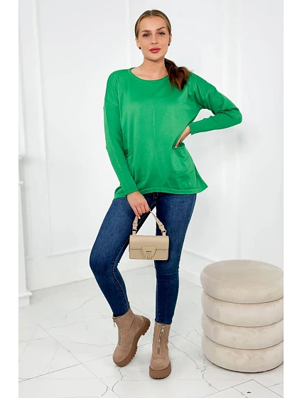 Svetr s předními kapsami jasně zelená